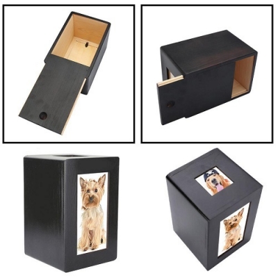 Pet wooden photo urn